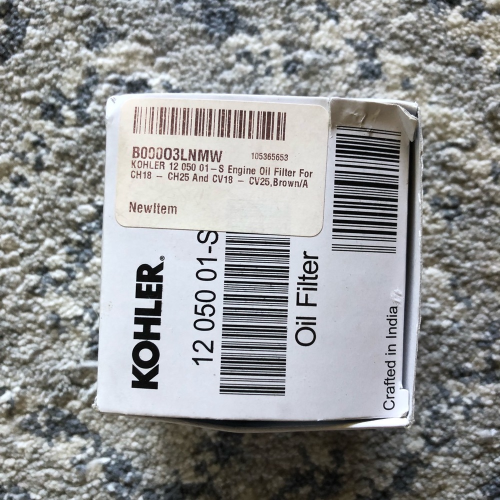 Kohler Part # 1205001S Engine Oil Filter - New